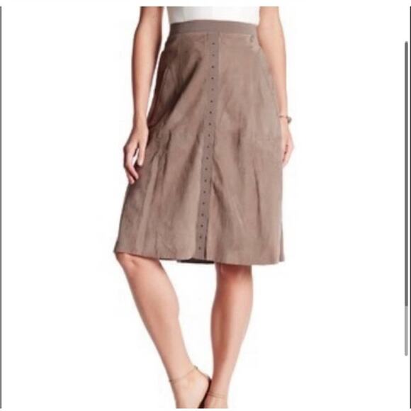Halston Heritage Women's Suede Front Studded Midi Skirt - Moss - Picture 2 of 3